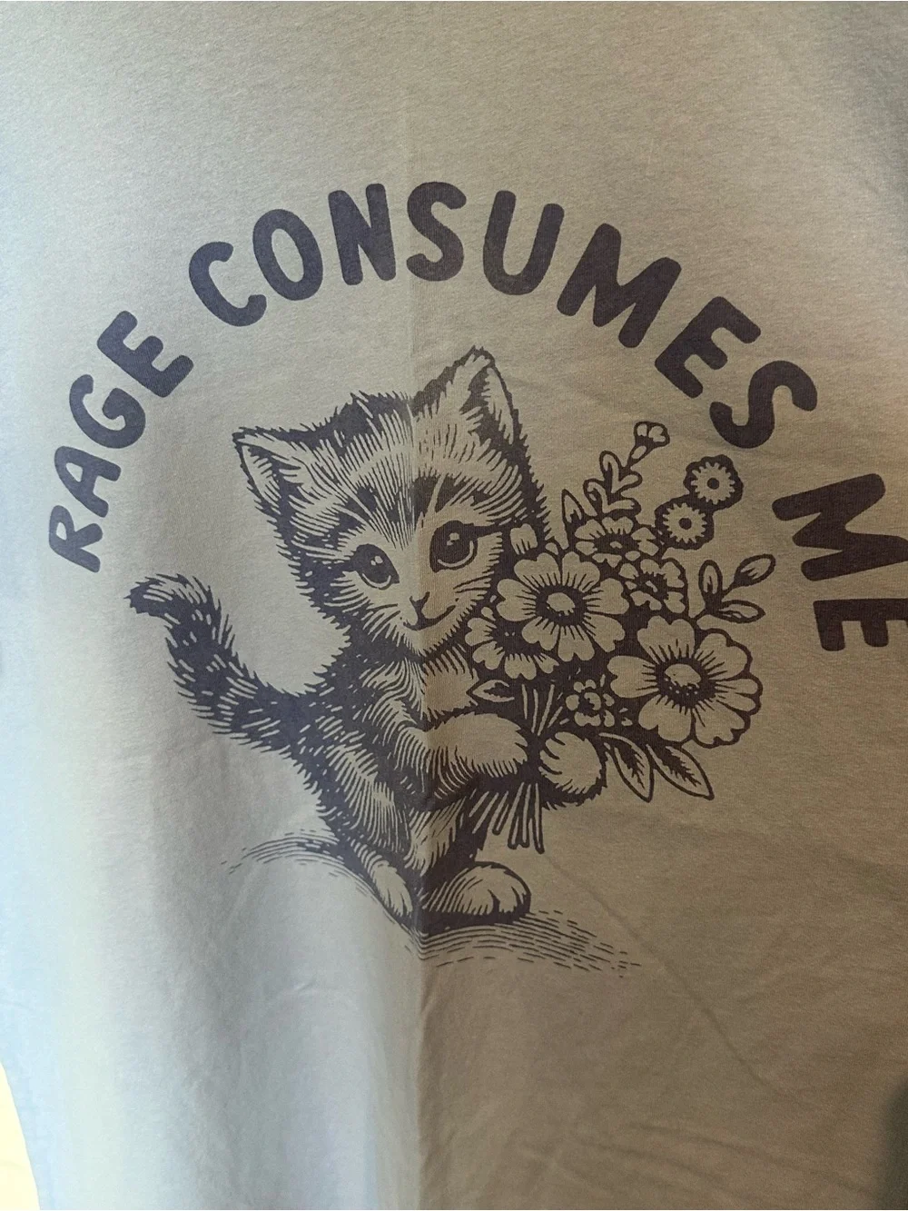 Comfort Colors Light Blue 'Rage Consumes Me' Cat Graphic Tee, Men’s XL